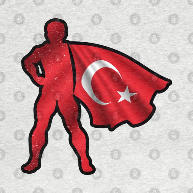 Turkish Hero Wearing Cape of Turkey Flag Brave and Hope by Mochabonk